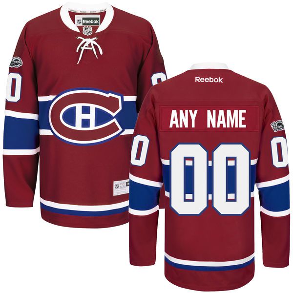 Men Montreal Canadiens Reebok Red Custom Home Centennial Patch Premier NHL Jersey->->Custom Jersey
